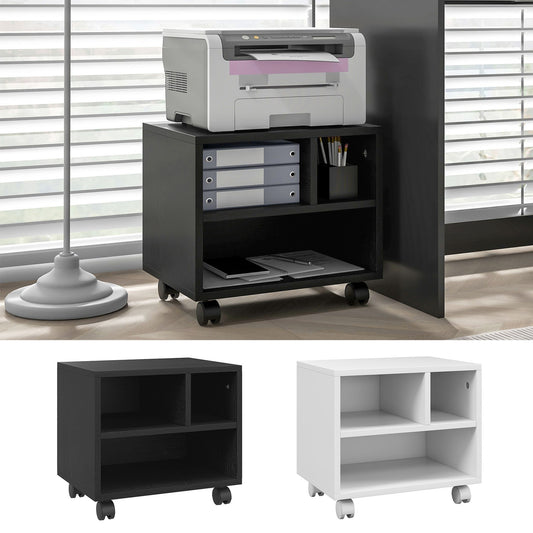 2-Tier Printer Stand on Wheels with 3 Compartments Desktop Printer Table